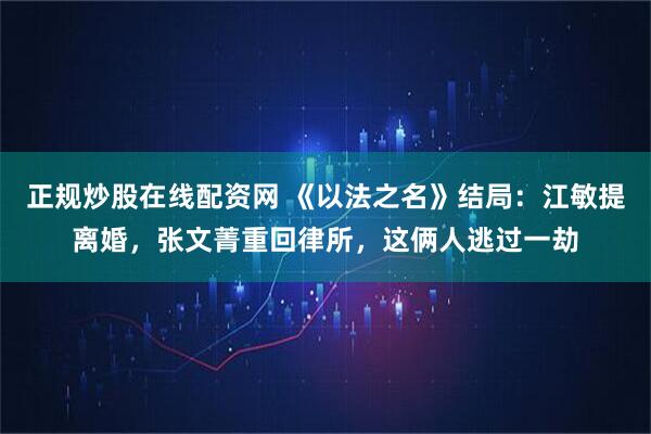 正规炒股在线配资网 《以法之名》结局：江敏提离婚，张文菁重回律所，这俩人逃过一劫