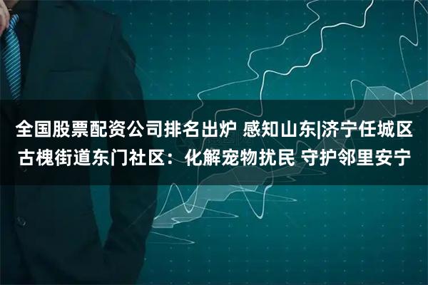全国股票配资公司排名出炉 感知山东|济宁任城区古槐街道东门社区：化解宠物扰民 守护邻里安宁